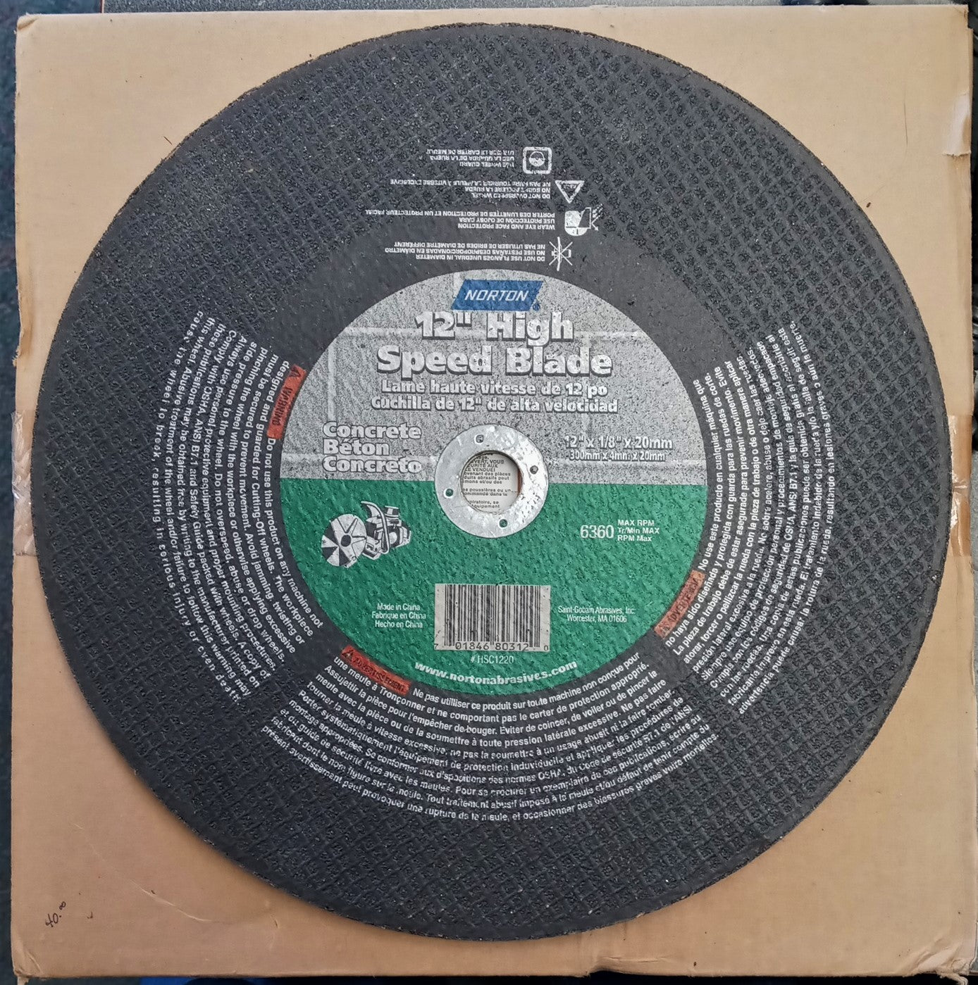 Norton HSC1220 12" x 1/8" x 20mm Concrete High Speed Cut Off Wheels 10pcs