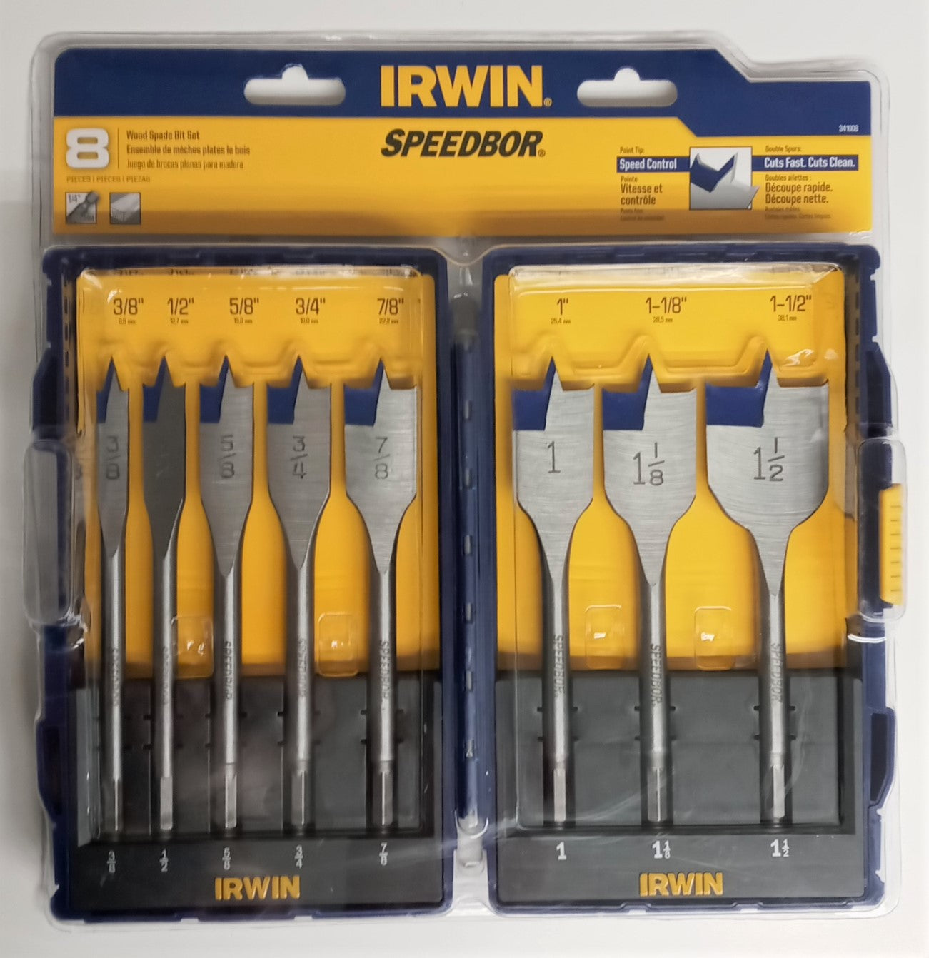 Irwin 341008 Piece Speedbor Spade Drill Bit Set 3/8" to 1/2"