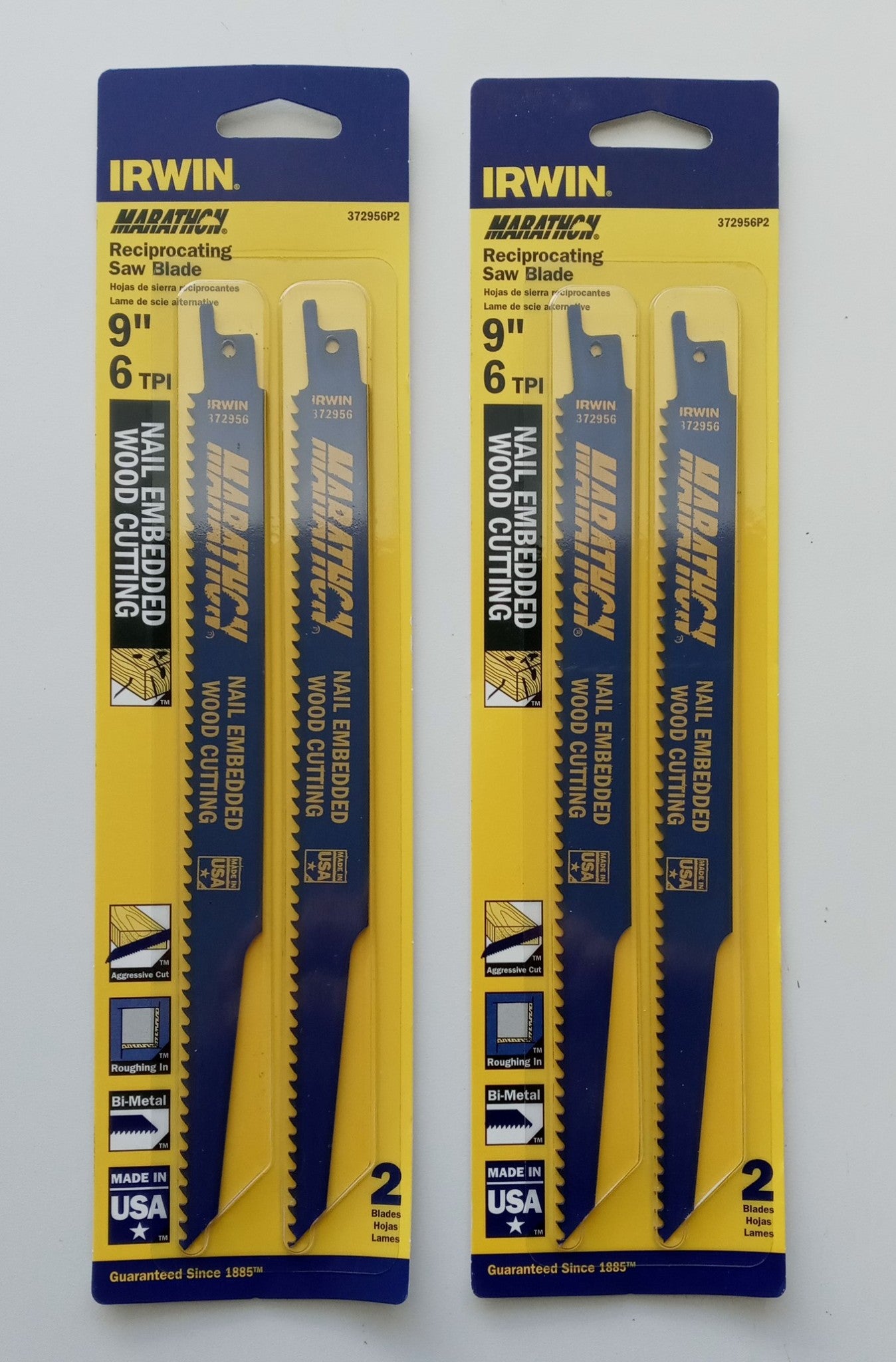 Irwin 372956P2 9" x 6 TPI Bi-Metal Reciprocating Saw Blades USA 2pks