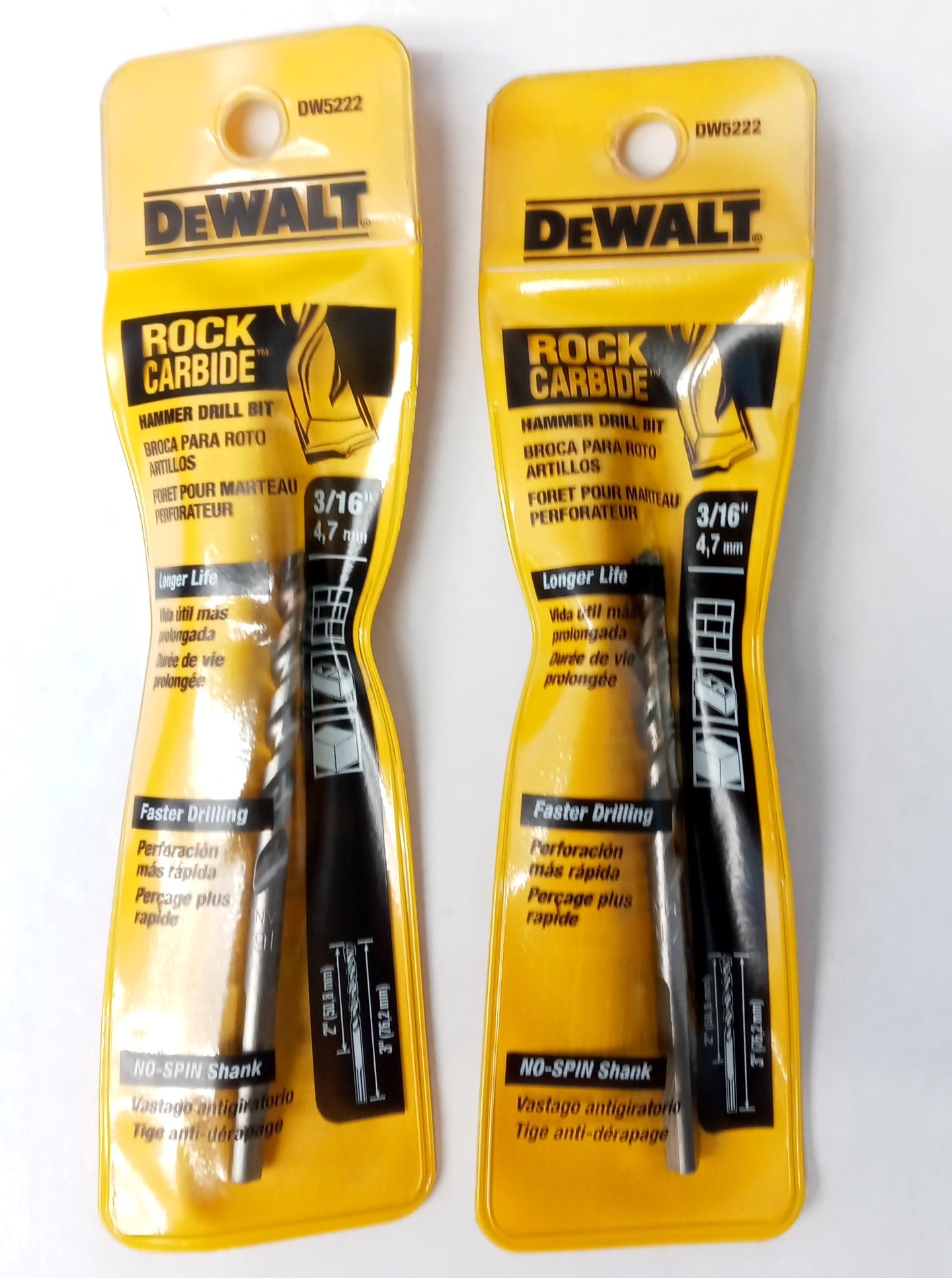 DeWalt DW5222 3/16" Carbide Hammer Drill Bit 2pcs