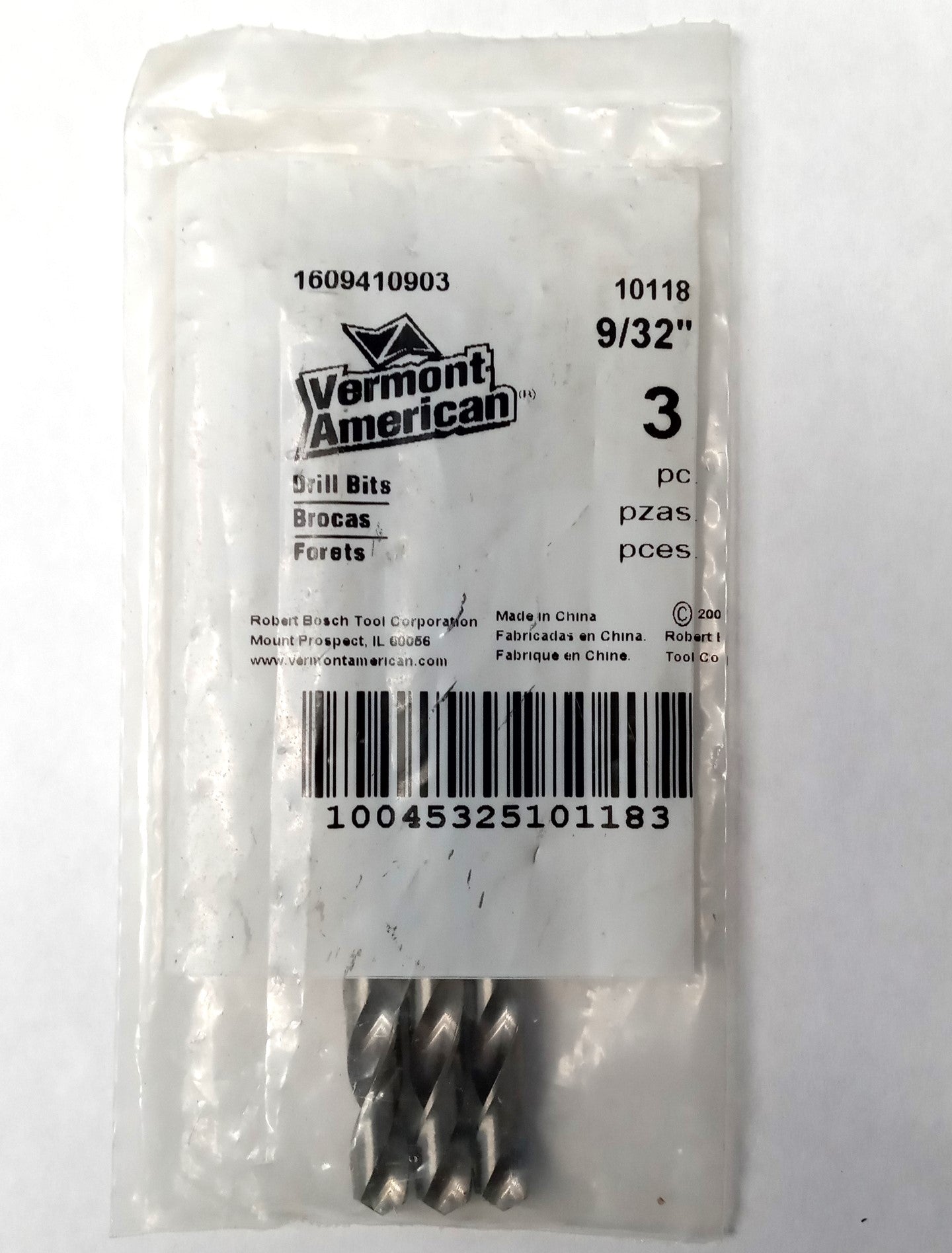 Vermont American 10118 9/32" Drill Bits 3pc