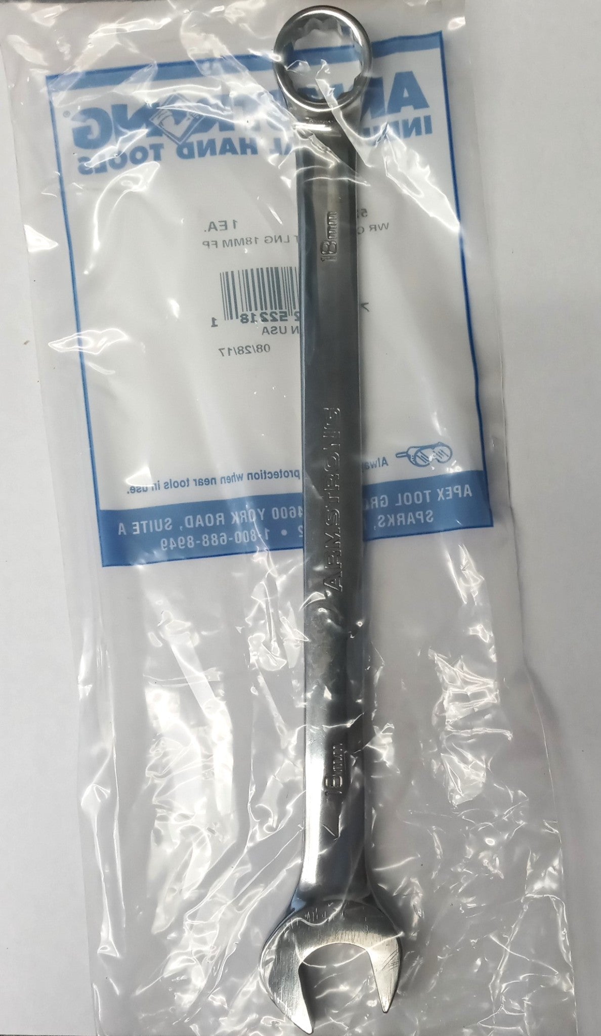 Armstrong 52-218 18mm Full Polish Long Combination Wrench 12 Point USA