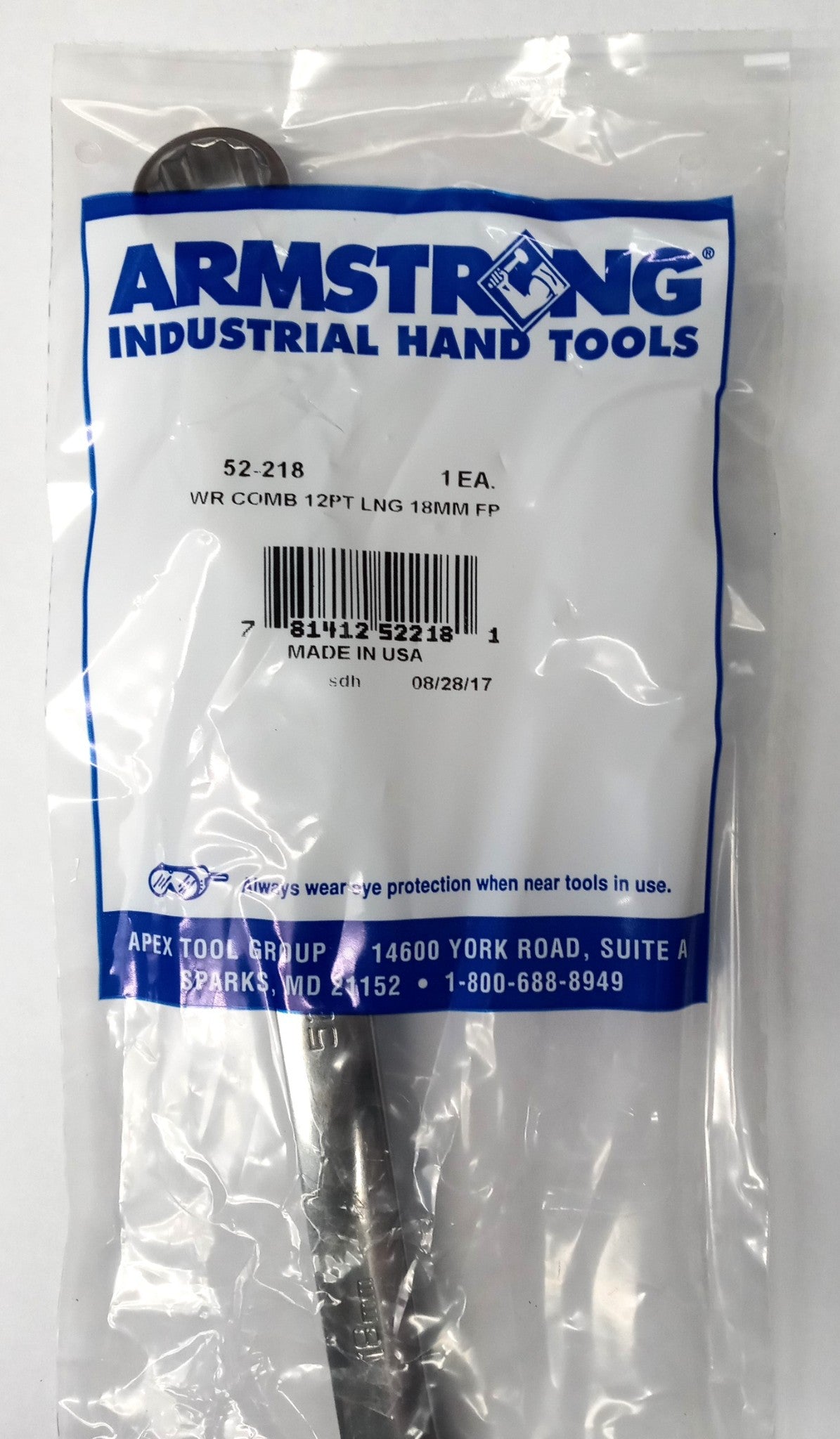 Armstrong 52-218 18mm Full Polish Long Combination Wrench 12 Point USA