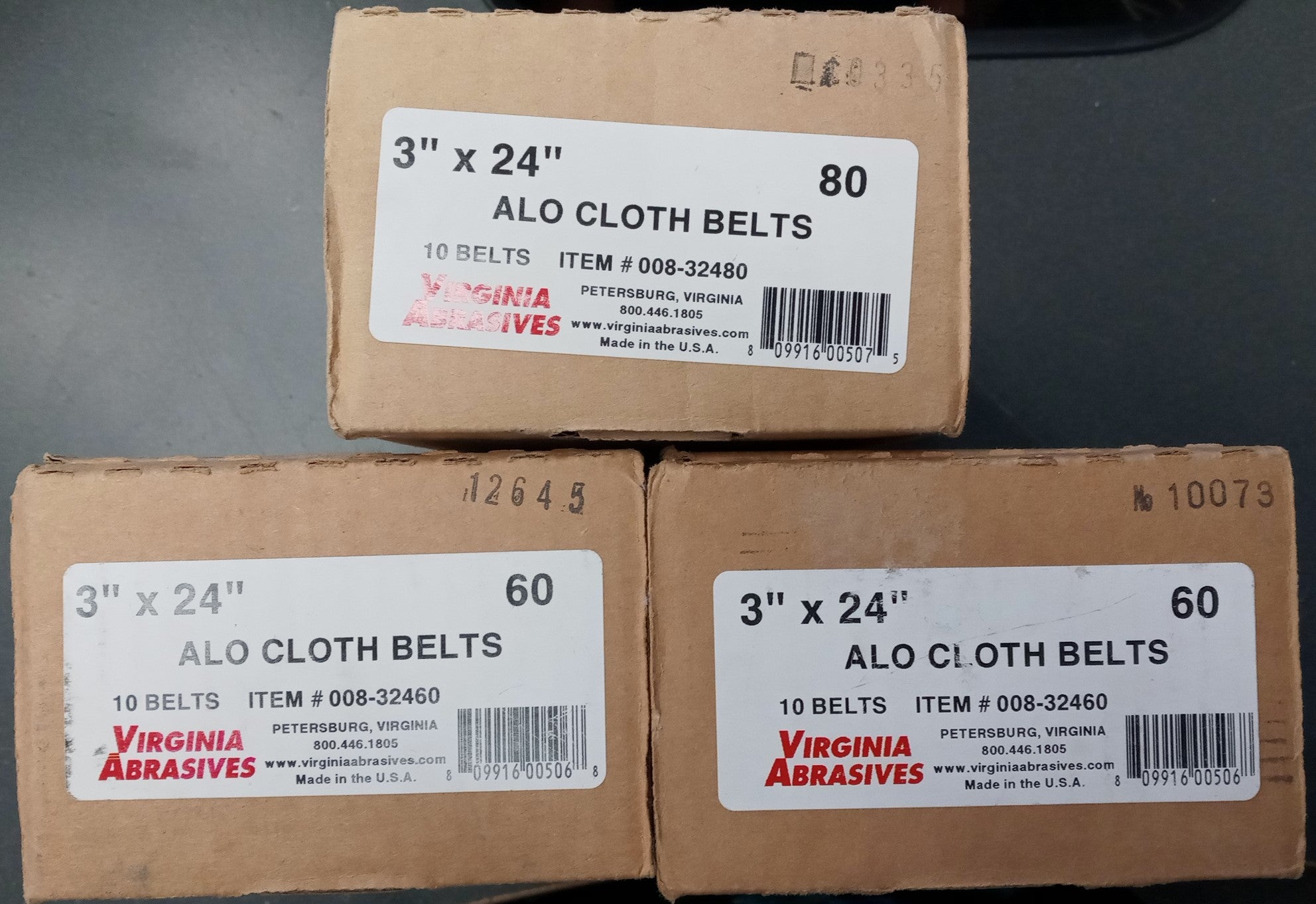 Virginia Abrasives 3 x 24 ALO Cloth Sanding Belts 20-60 Grit and 10-80 Grit USA