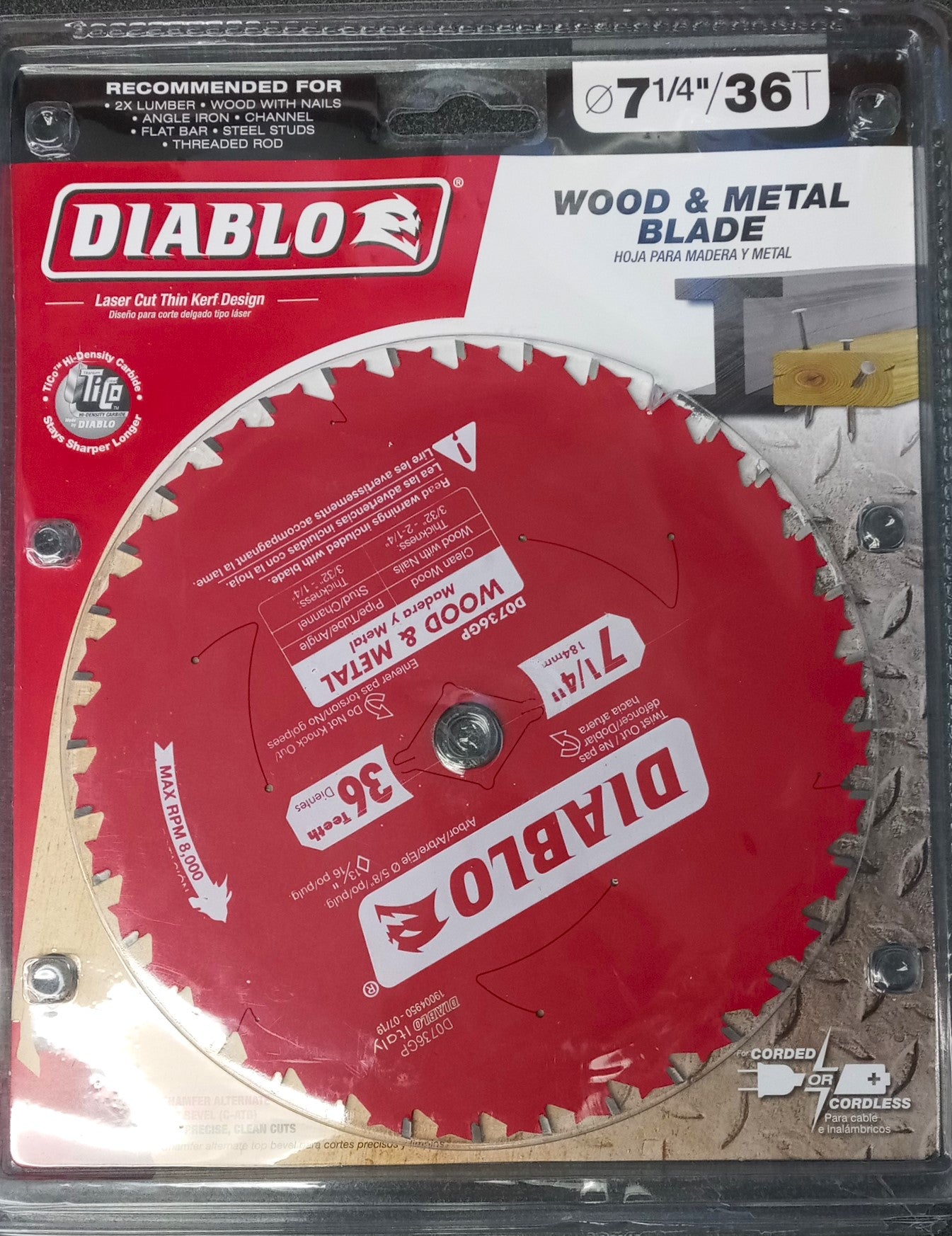 Diablo D0736GPX 7‑1/4" x 36 Tooth Wood and Metal Cutting Saw Blade Italy