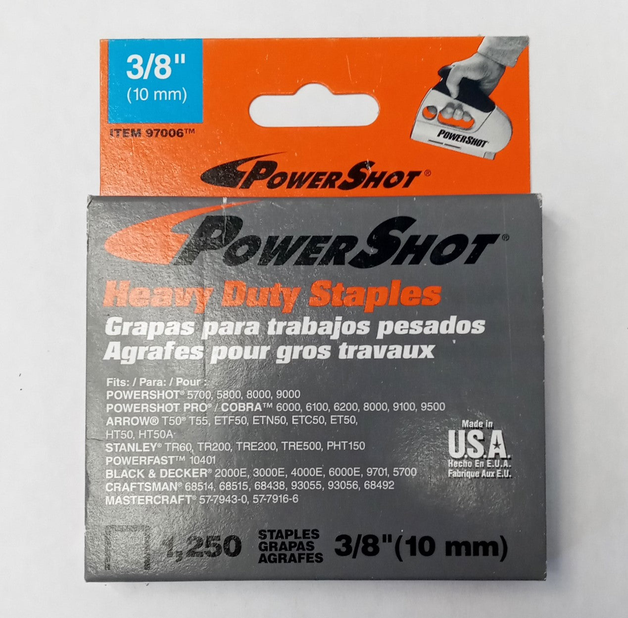 Powershot 3/8 Leg x 3/8 Crown 16-Gauge Steel Heavy-Duty Staples USA (4pks) 97006
