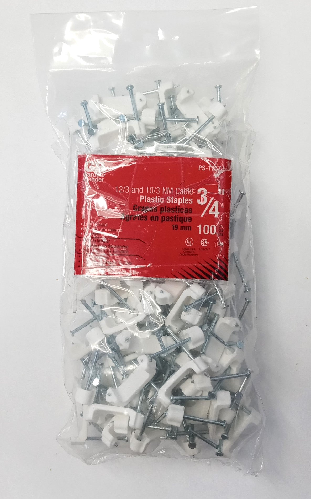 Gardner Bender PS-175ZJ 3/4" 12/3 and 10/3 NM Cable Plastic Staples 100 Pack USA
