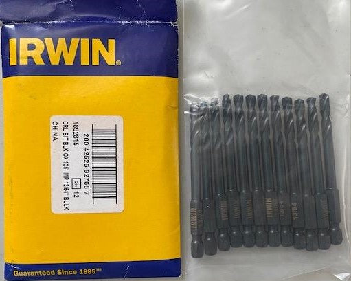 Irwin 1892815 13/64" Turbomax Black Oxide Drill Bits 1/4" Hex Shank 12pcs.