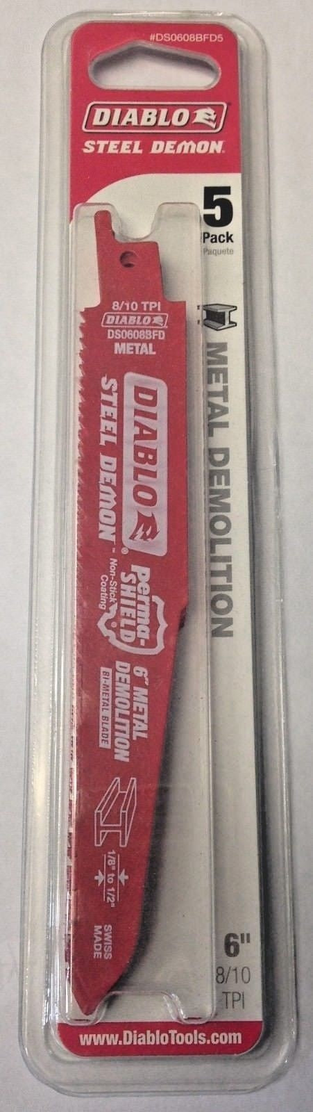 Diablo DS0608BFD5 6" x 8/10 TPI Metal Demolition Reciprocating Saw Blades 5 Pack
