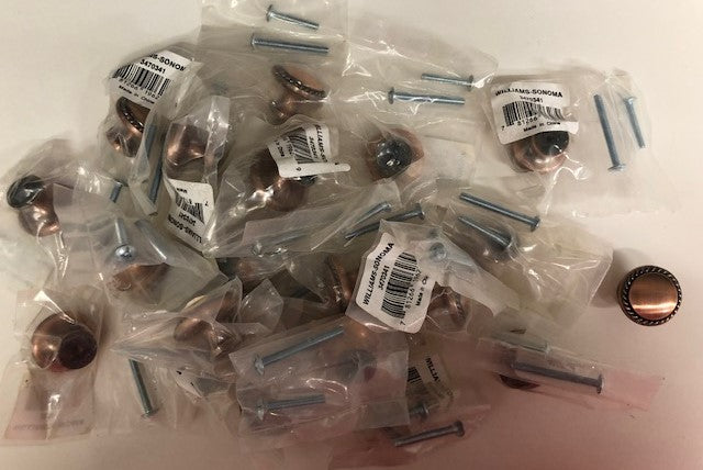Williams Sonoma 3470341 Antique Copper Cabinet Knob Pull 1.25 inch Round 25 pcs