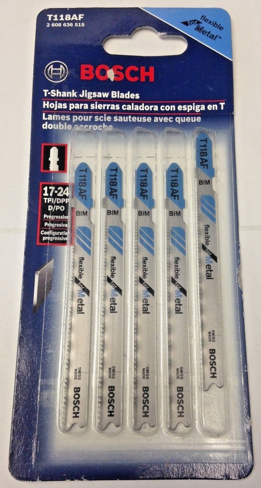 Bosch T118AF 3-1/2" x 17-24 TPI Flexible For Metal T-Shank Jigsaw Blades 5pk #I-30
