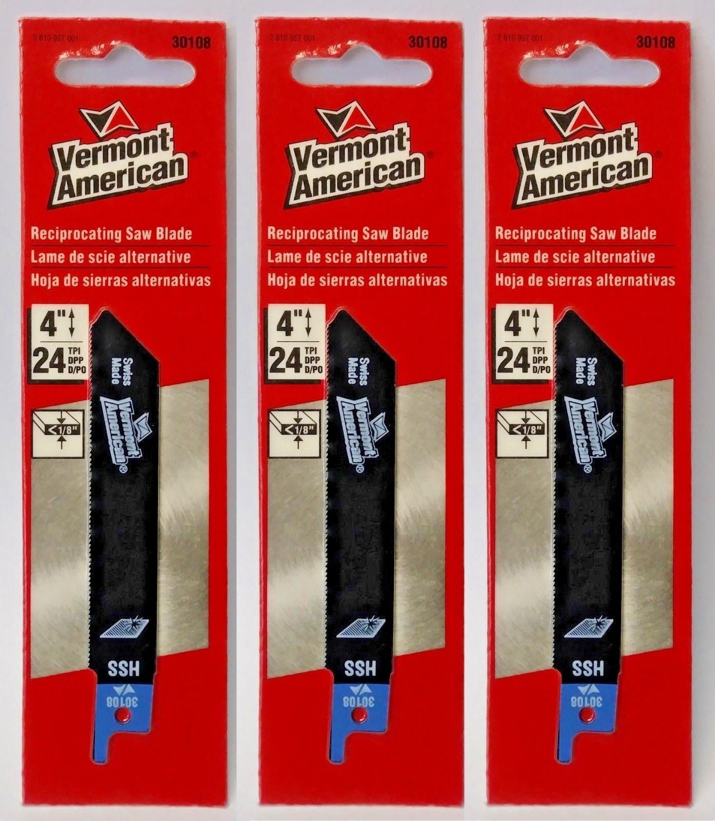 Vermont American 30108 4" x 24 TPI HSS Reciprocating Saw Blade (3 Packs)