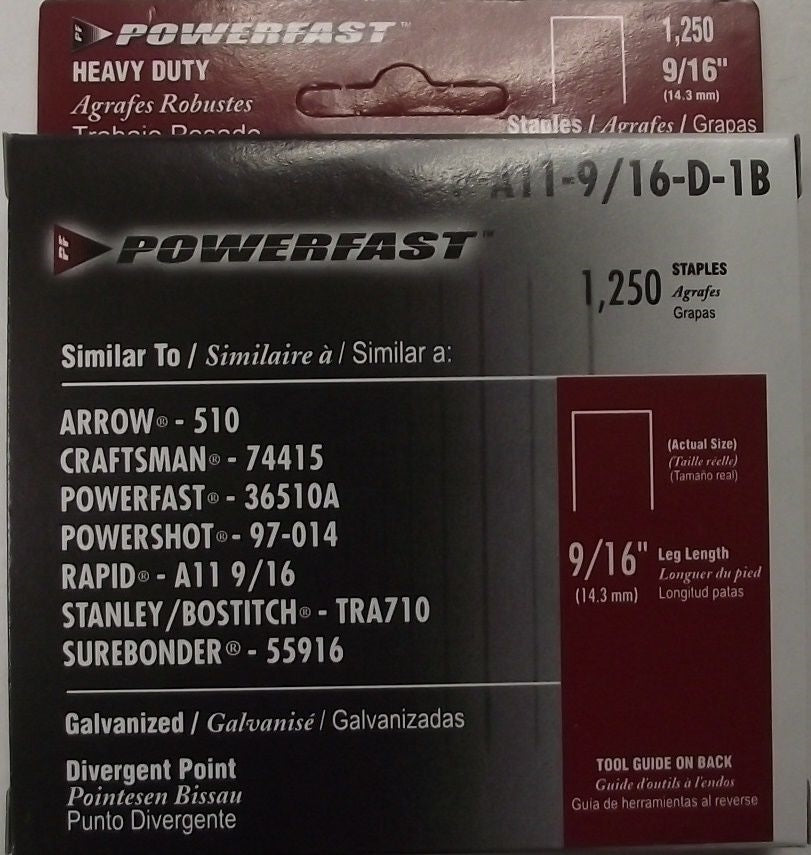 Powerfast P-A11-9/16-D-1B 9/16" Galvanized Staples 2 packs