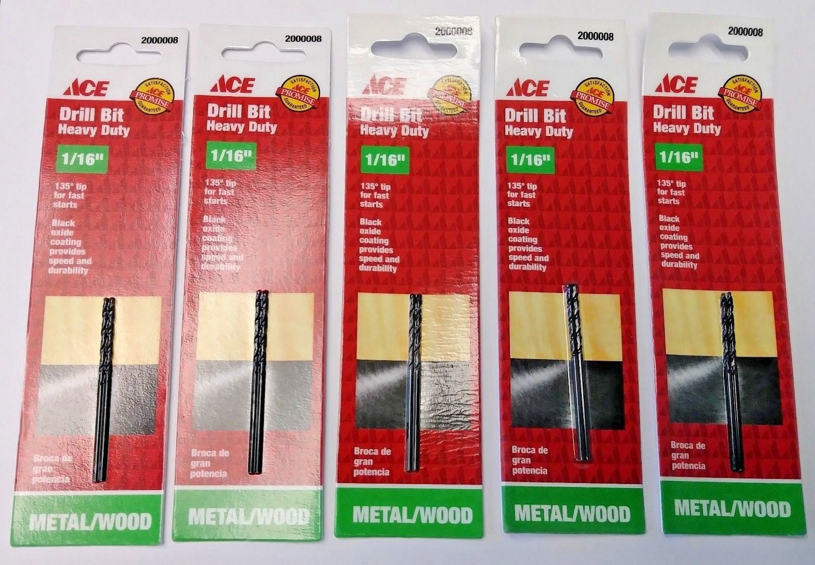 Ace 2000008 1/16" x 1.75" Heavy Duty Drill Bits For Metal / Wood 5 Packs of 2 (10 Bits)