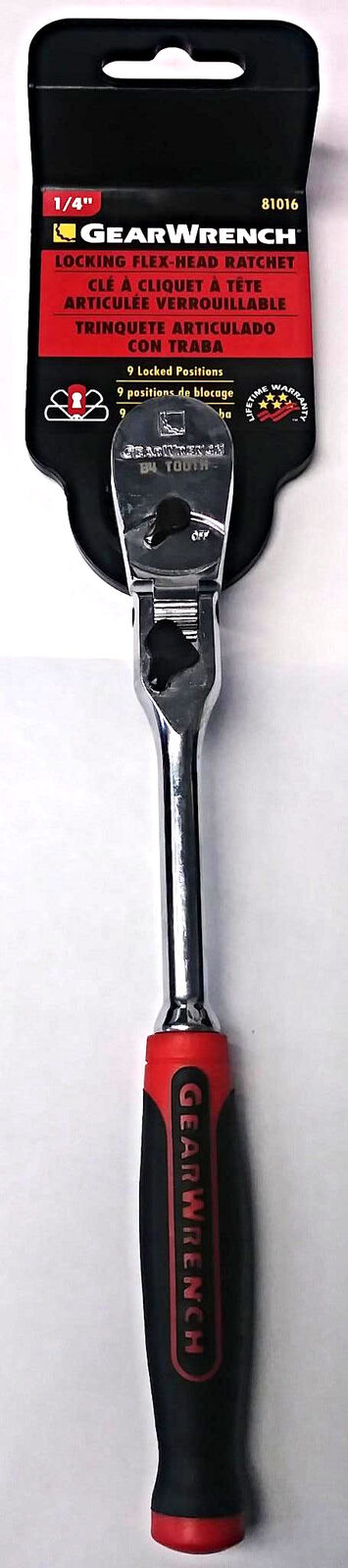 Gearwrench 81016 1/4" Drive 84 Tooth Locking Flex Head Teardrop Ratchet 8-1/4"