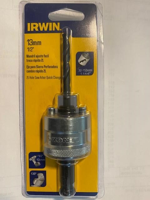 Irwin 1934317 1/2" Snapback Hole Saw Mandrel Fits 1-1/4 to 6" USA