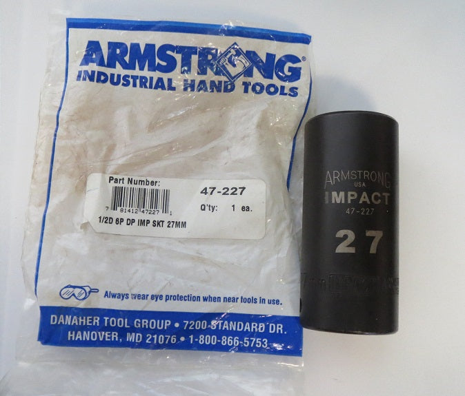 Armstrong 47-227 1/2" Drive 27mm Deep Impact Socket 6 Point USA