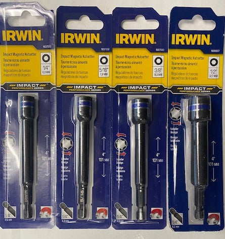 IRWIN 1899937 4 PC " IMPACT MAGNETIC NUTSETTER SET (1/4", 5/16", 3/8", 1/2") NUT