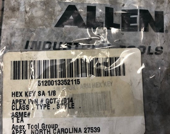 Allen 57014 2½" x 1/8" Hex Key 3pcs. USA