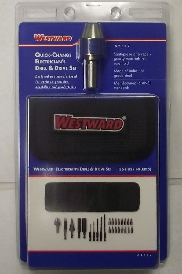 Westward 6YF82 26pc Quick Change Electricians Drill & Drive Set With Step Drill