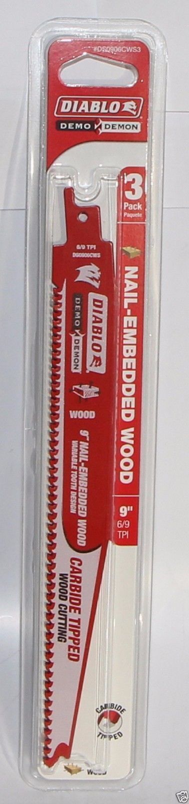 Diablo DS0906CWS3 9" x 6/9 TPI Wood Cutting Reciprocating Saw Blades 3 Pack