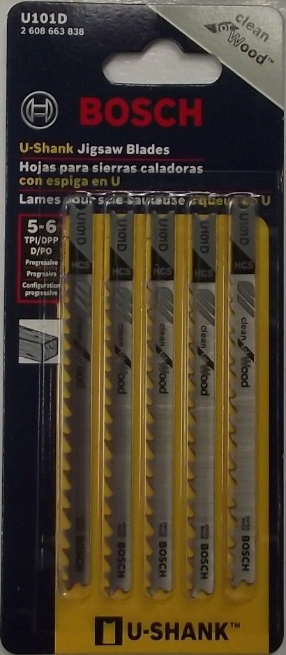 Bosch U101D 3-5/8" x 6TPI HCS Universal Shank Jigsaw Blade 5 Pack Swiss