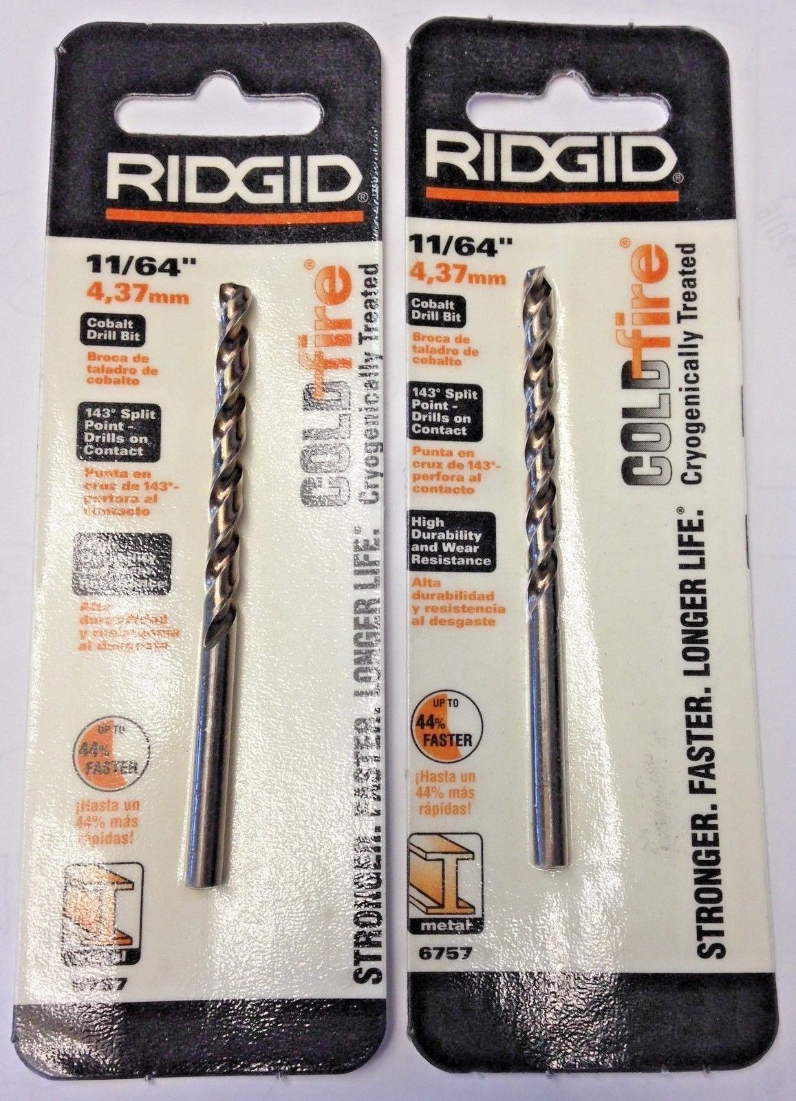 Ridgid 6757 11/64" Cobalt Drill Bit For Metal Non-Slip Shank 2PKS