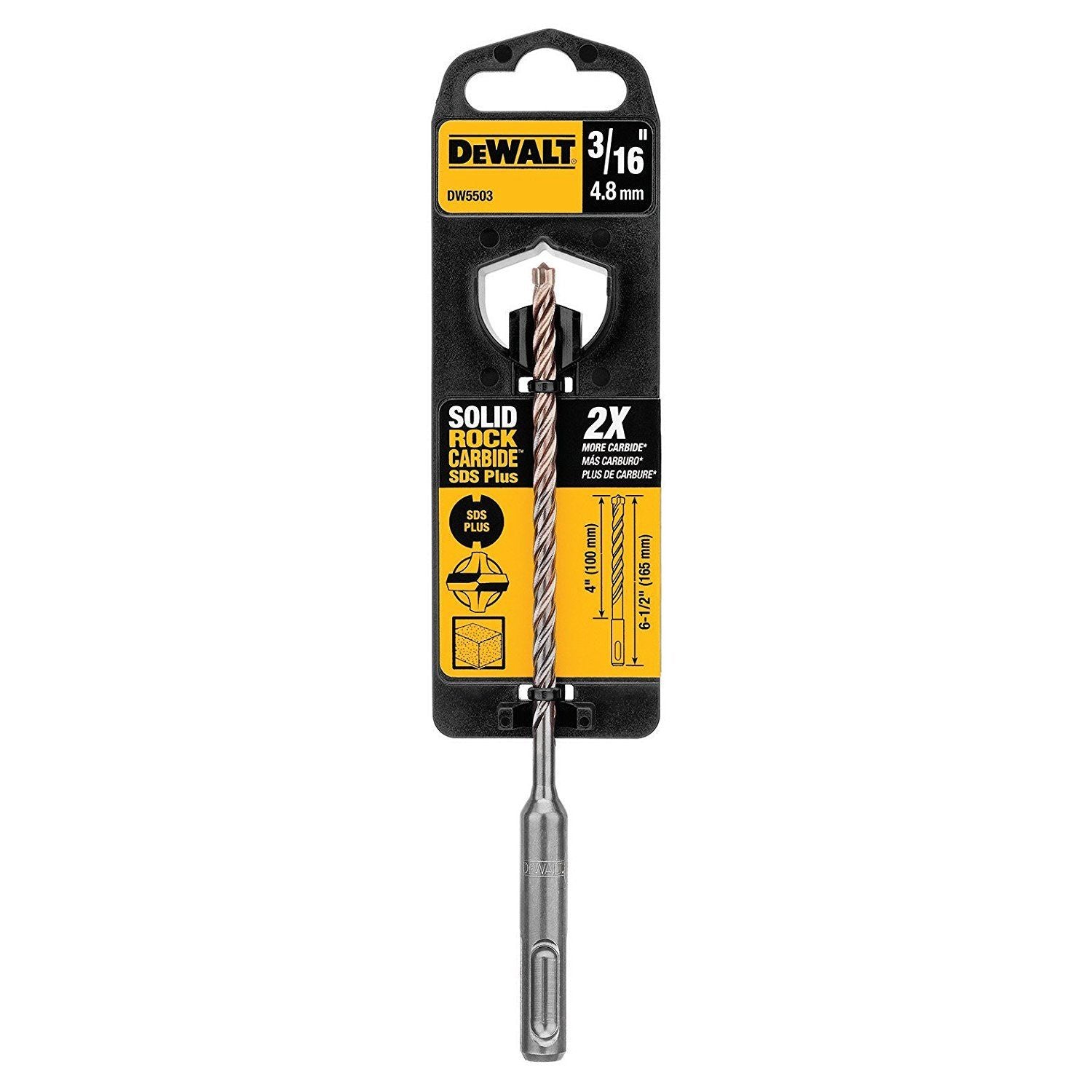 DeWalt DW5503 3/16" x 4" x 6-1/2" Solid Rock Carbide SDS Plus Drill Bit