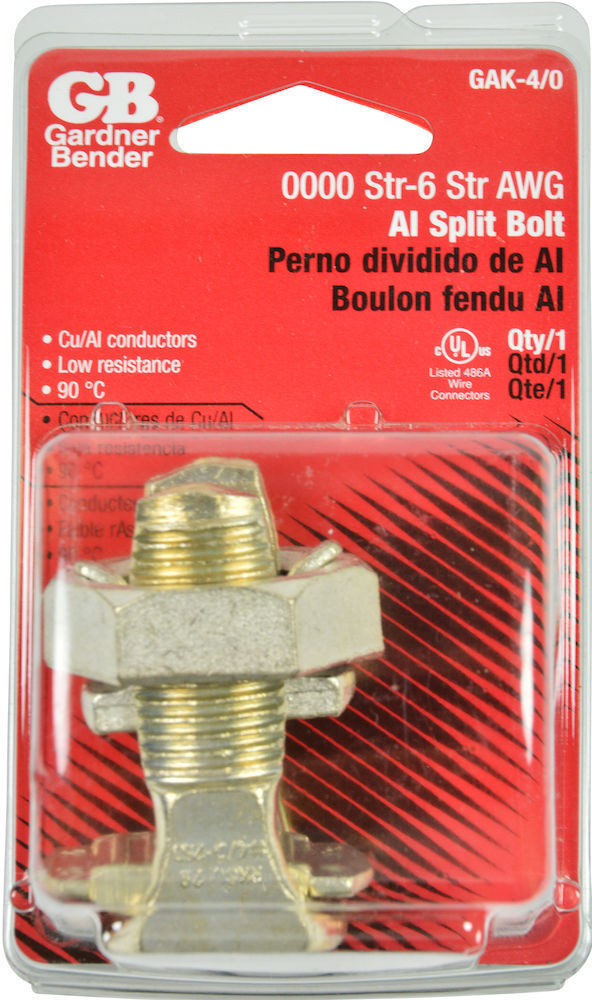Gardner Bender GAK-4/0 #6-#0000 AWG Solid Aluminum Split Bolt Connector