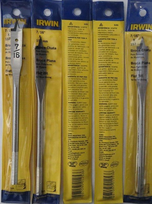 Irwin IW687 7/16" Flat Boring Bit 5 Pieces