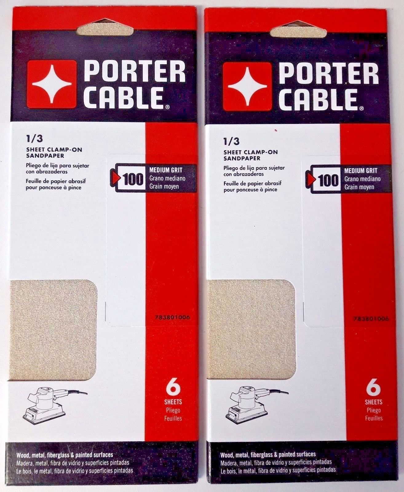 Porter Cable 783801006 1/3 Sheet Clamp On Sandpaper 100 Grit 2-6 PKS