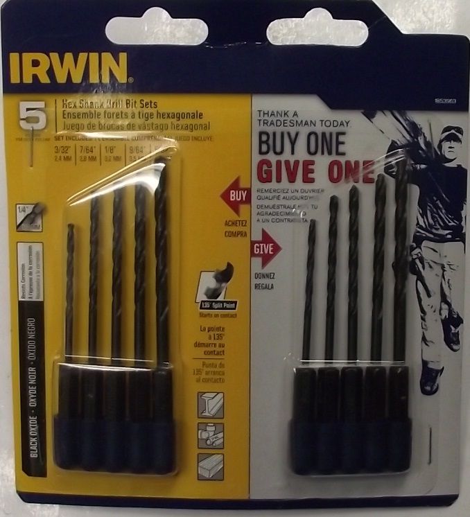 Irwin 1853963 5 Piece Black Oxide 1/4" Hex Shank Drill Bit Set