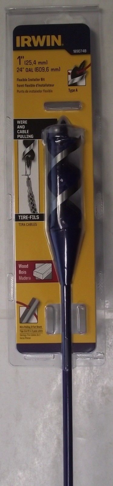 IRWIN 1890748 1" x 24" Flexible Installer Drill Bit With Auger Tip
