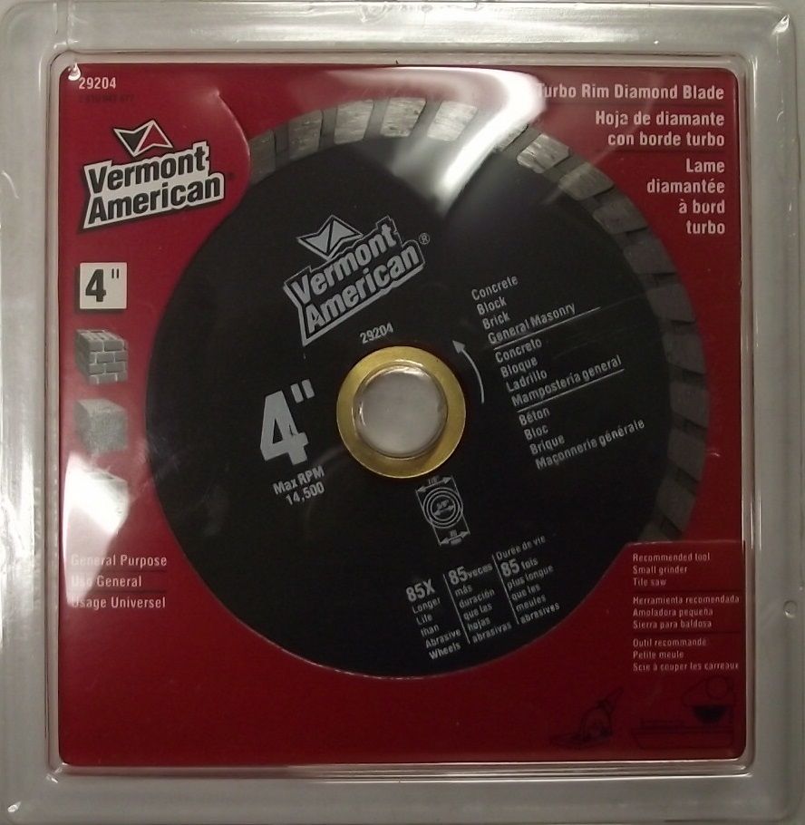 Vermont American 29204 4" Turbo Rim Diamond Saw Blade 5/8 & 7/8 Arbor