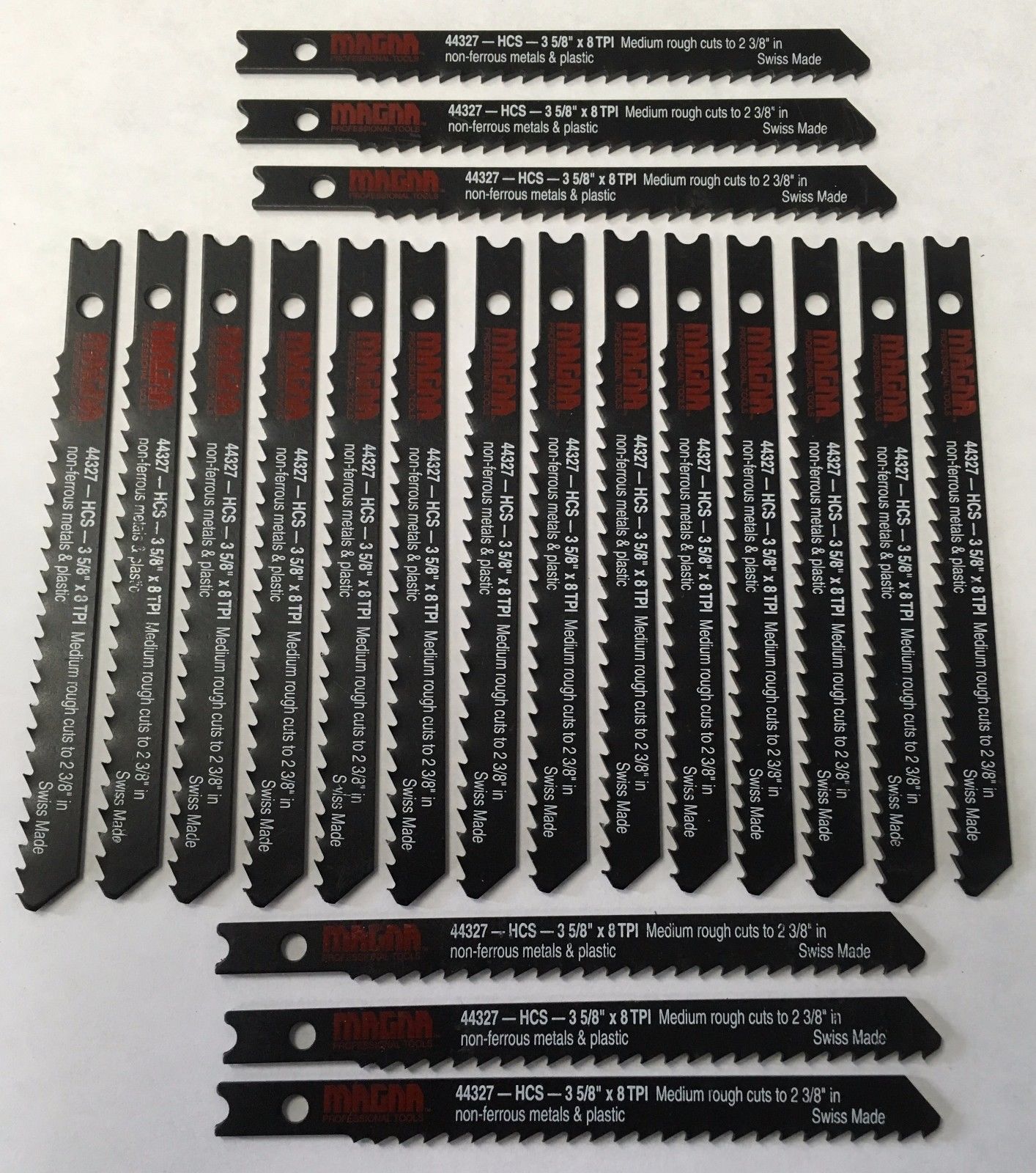 Magna 44327 3-5/8" x 8TPI Jig Saw Blades Med Rough Cuts Non Ferrous 20pcs Swiss