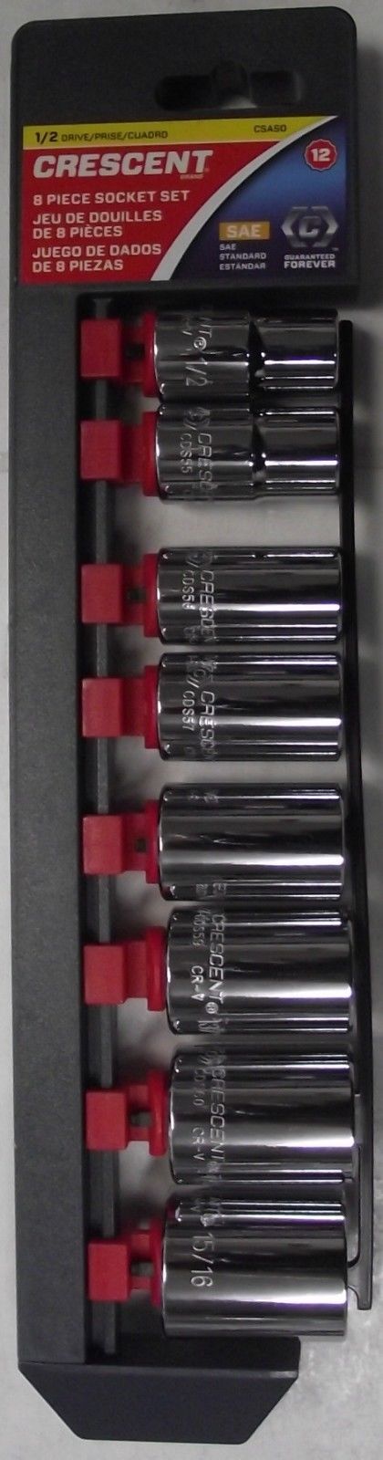 Crescent CSAS0 1/2" Drive 8pc. 12pt Chrome SAE Standard Socket Set