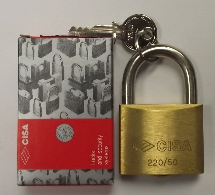 Cisa 22010-50-0-0000-KC 50mm PadLock Brass Lock Made in Italy SINGLE KEY**