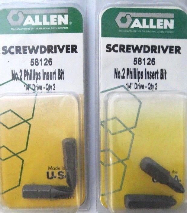 Allen 58126 2 Pack #2 Phillips Insert Bit Screw Tips 2 Packs USA