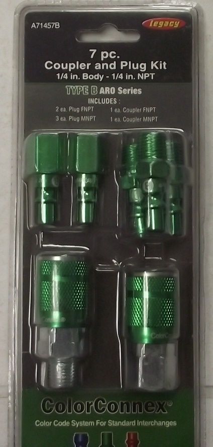 LEGACY A71457B TYPE B 7pc Coupler And Plug Kit 1/4 MNPT FNPT Steel/Aluminum
