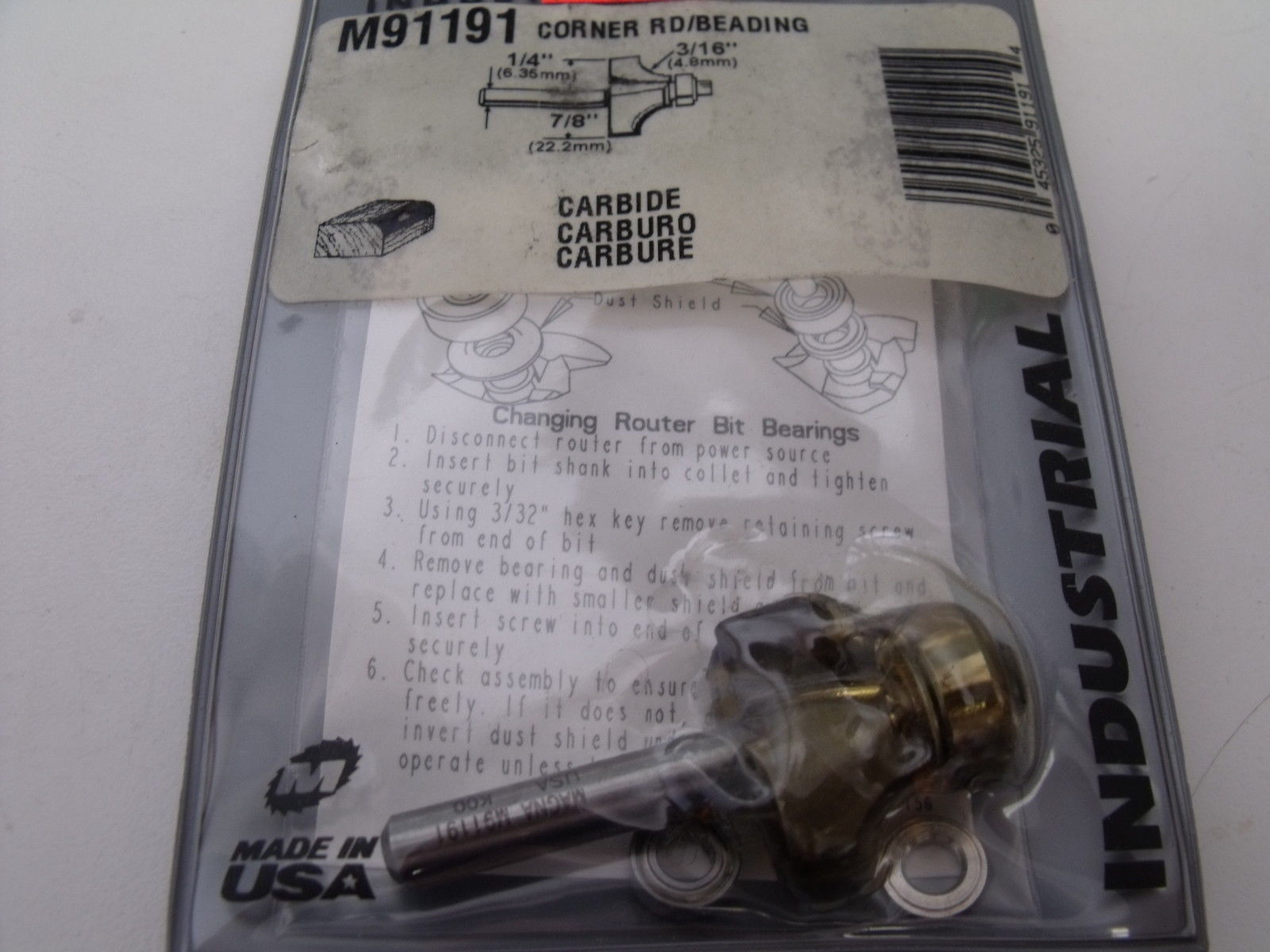Magna Tool 91191 3/16'' Corner Round & Beading Router Bit 1/4" Shank USA