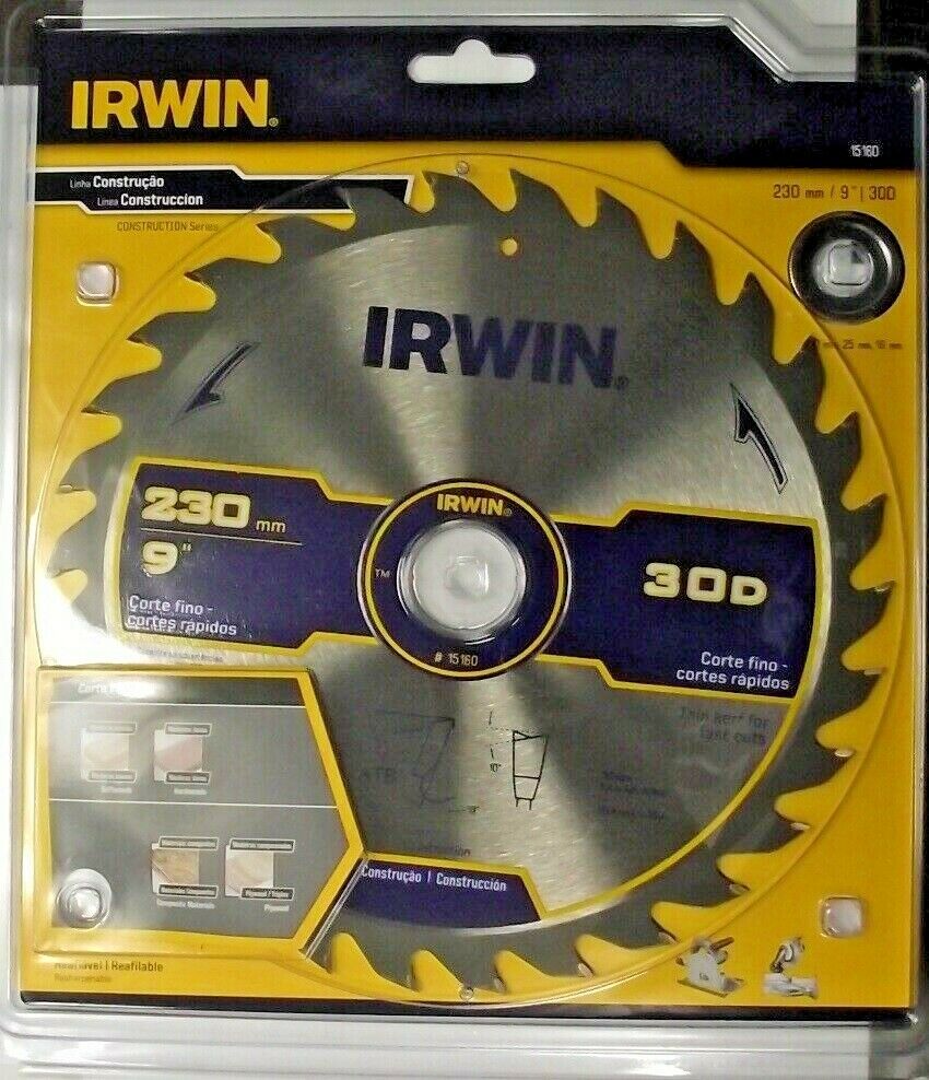 Irwin 9" x 30 Tooth Carbide Saw Blade 30mm, 25mm, 16mm Arbor 15160