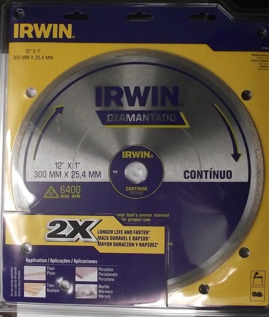 Irwin 1777222 12" x 1" Arbor Continuous Rim Diamond Saw Blade