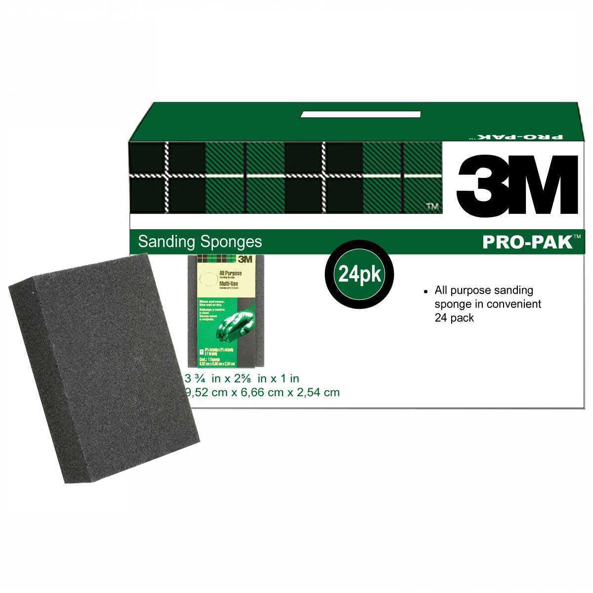3M 900-CP 3-3/4" x 2-5/8" x 1" Fine / Medium Sanding Sponges 24 Pack