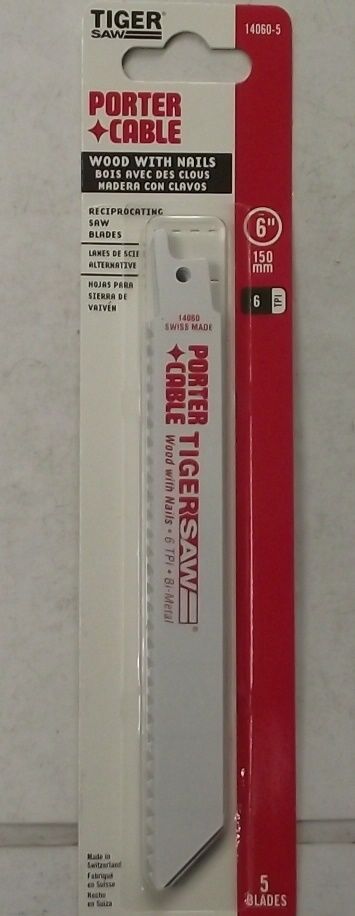 Porter Cable 14060-5 6" 6TPI Wood Bi-Metal Reciprocating Blade 5pk