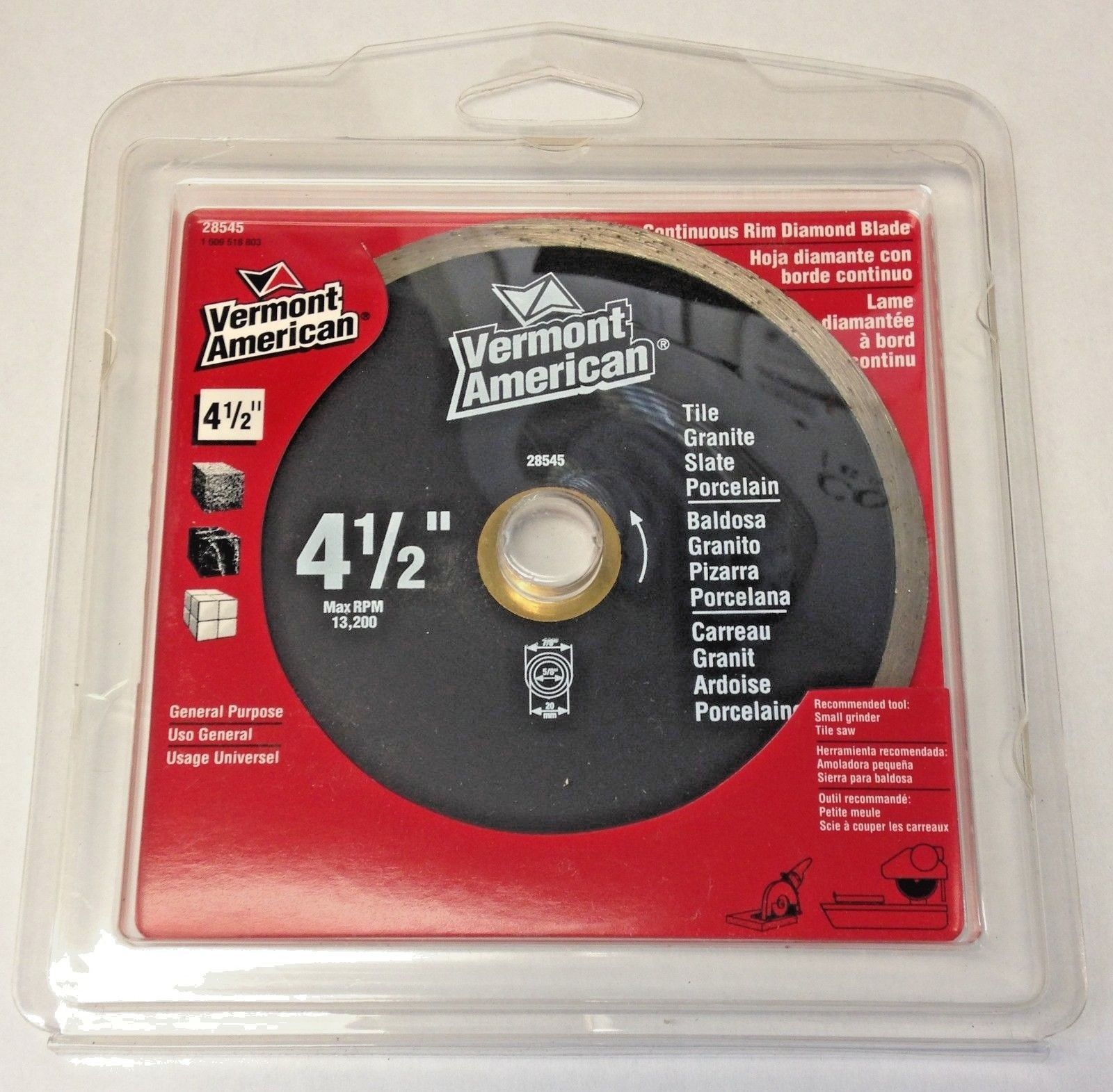 Vermont American 28545 4-1/2" Tile, Granite & Slate Continuous Rim Diamond Blade