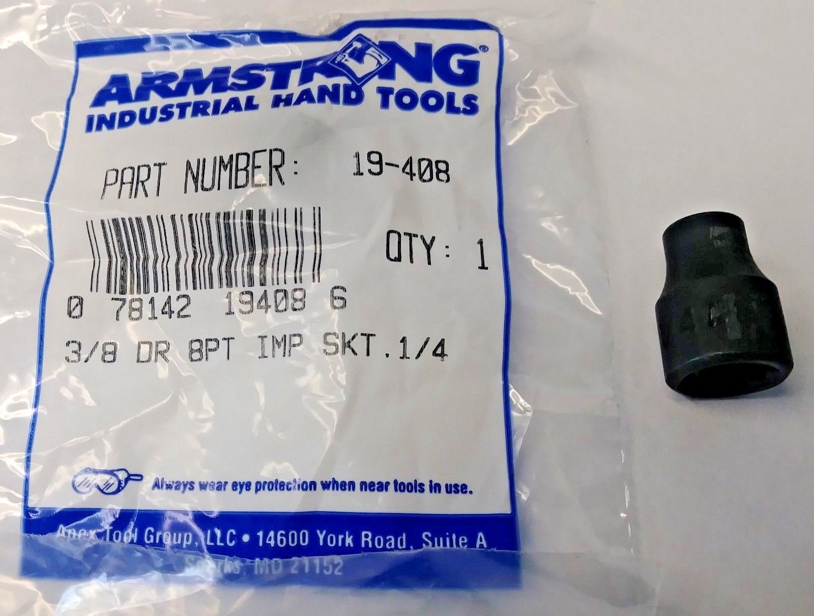 Armstrong 19-408 3/8" Drive 8 Point Impact Socket 1/4" USA