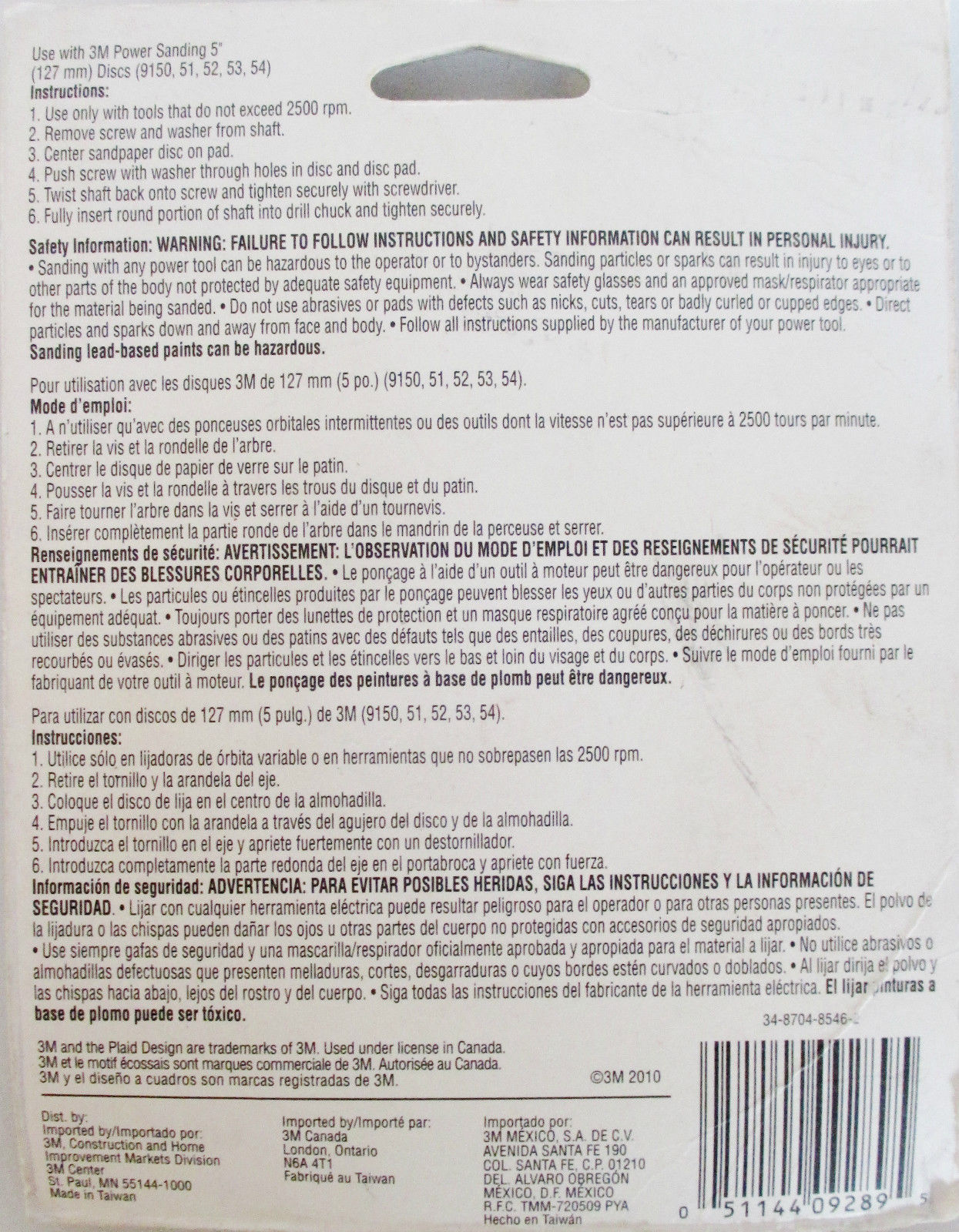 3M 9289NA 5" Disc Pad For Use With Power Sanding Discs