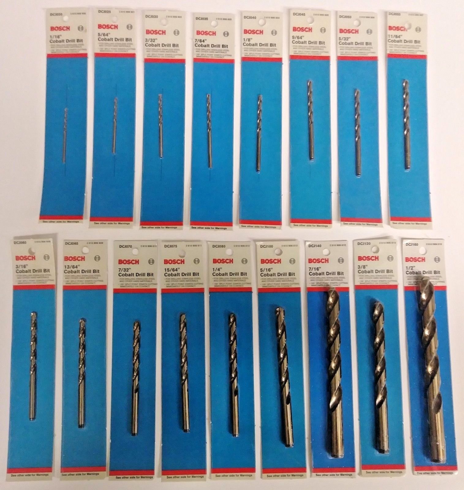Bosch DCJ020 - DCJ160 17 Piece Cobalt Drill Bit Set 1/16" - 1/2" USA