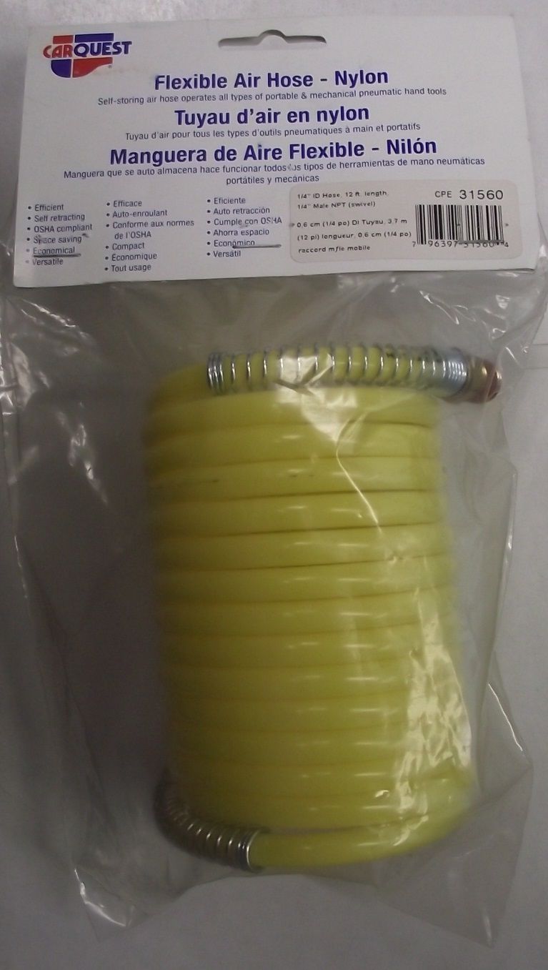 Carquest 31560 12ft Flexible Air Hose 1/4" I.D. 1/4" Male NPT USA