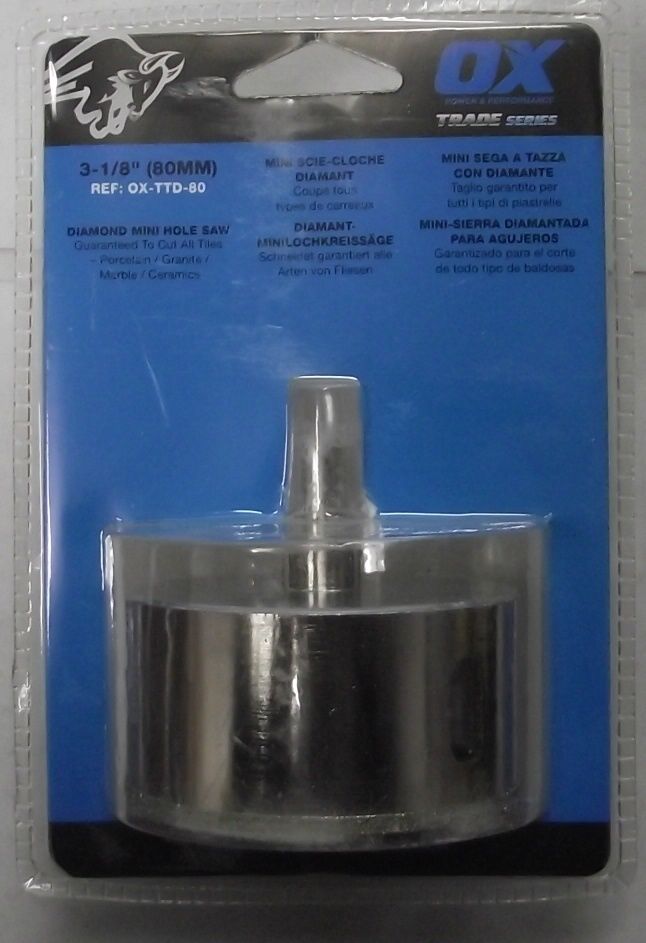 OX Tools OX Trade OX-TTD-80 3-1/8" Electroplated Diamond Holesaw Round Shank